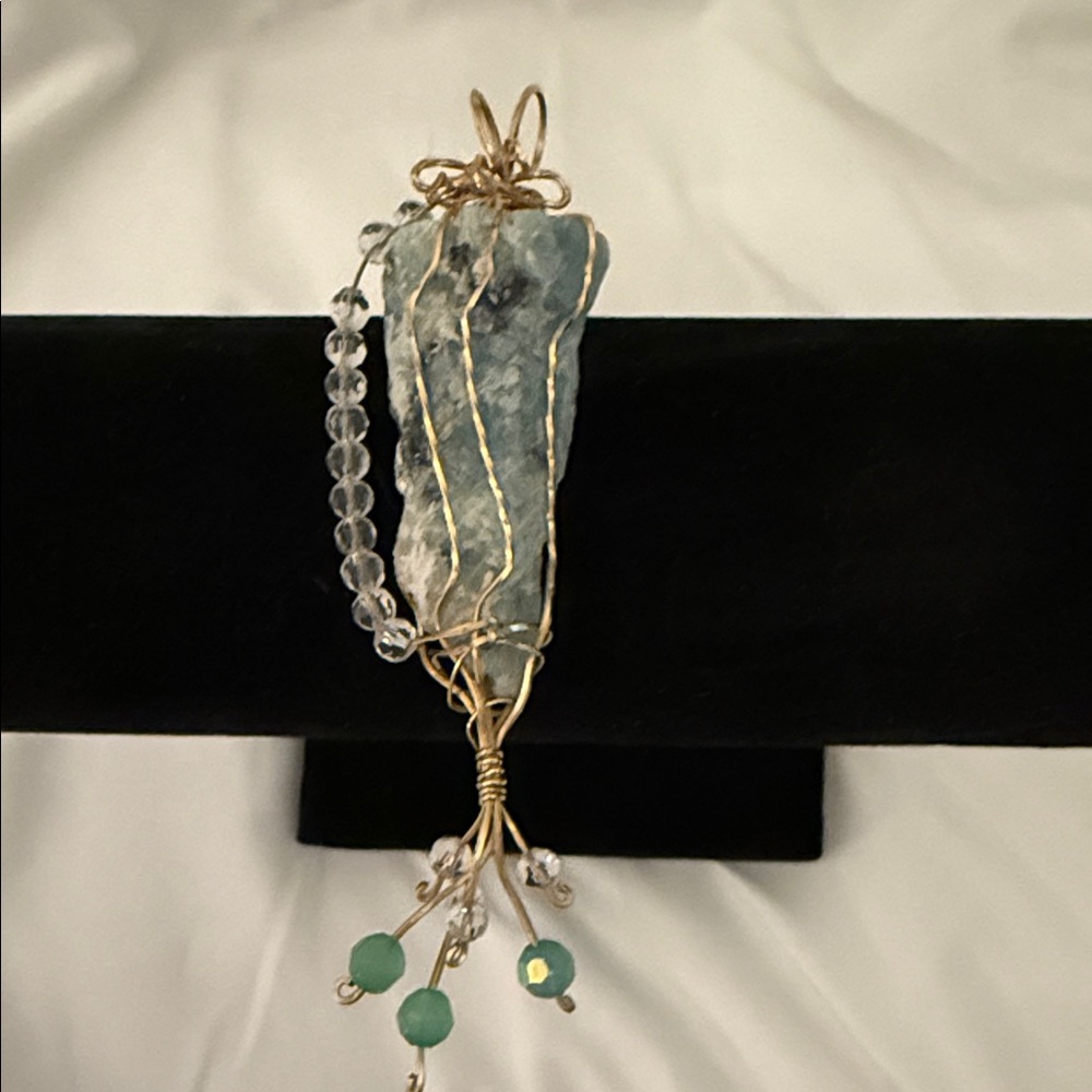 Gold Wire Wrapped Aquamarine Stone Pendant